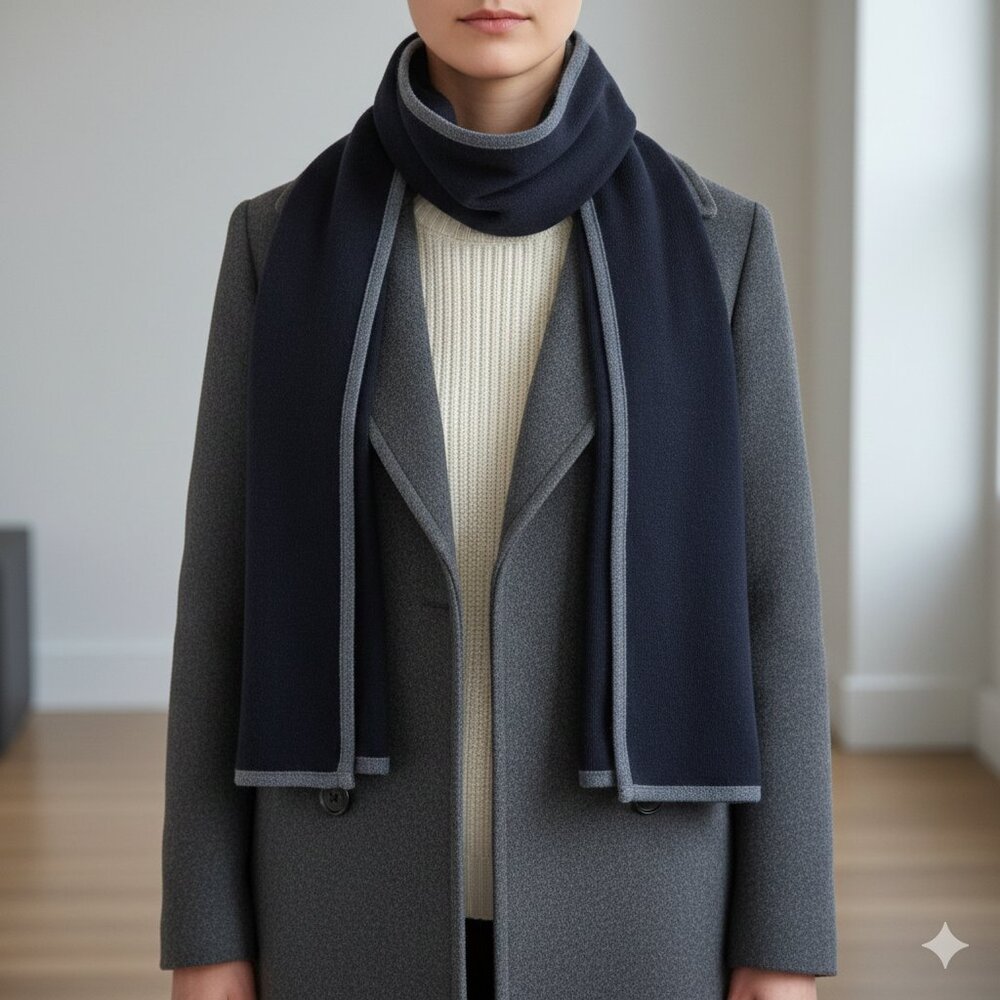 Parkhurst Oversized Black With Gray Trim Scarf Wrap 86”x 20”